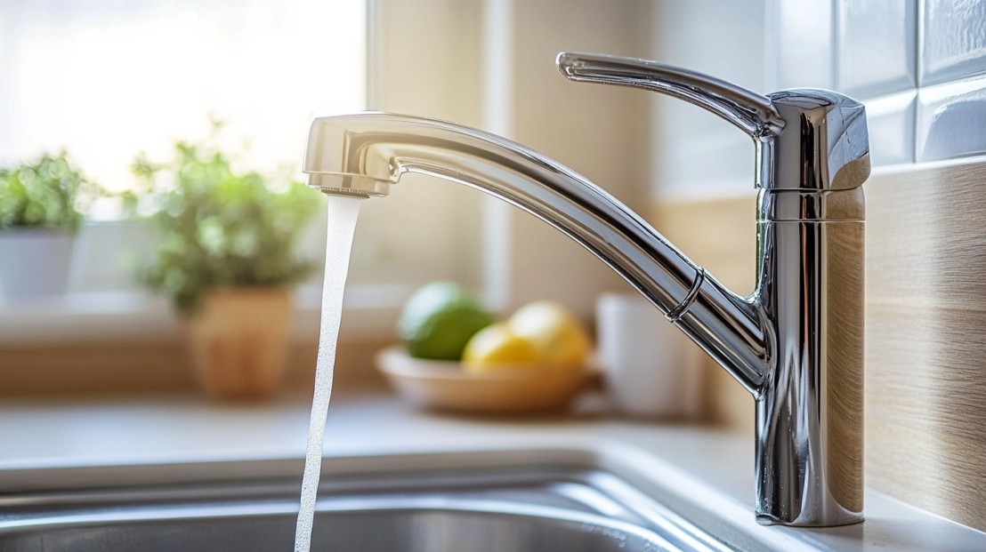 robinet de cuisine avec taches de calcaire
